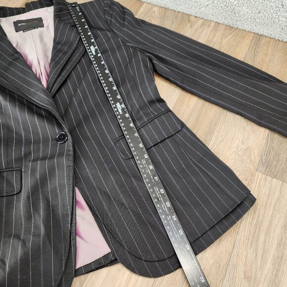 BCBGMaxAzria Women's Large Pinstripe Blazer‎ Jacket Black Striped Single Button - Picture 10 of 12
